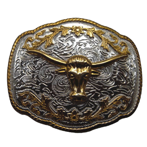 Gold & Silver Rectangular Bull Buckle No. 100